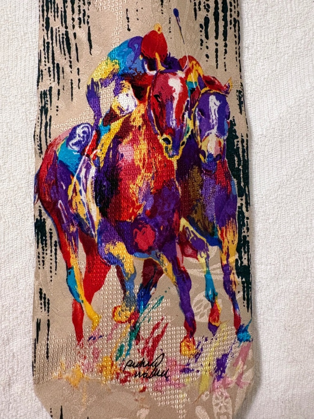 Richard Wallich 100% Silk Horse Racing Art Tie Vintage Colorful Novelty